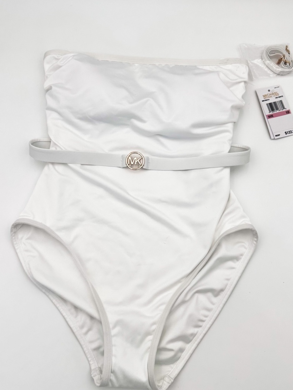 NEW Michael Kors White Swim One-Piece Swimsuit Women's 10 Detachable Straps